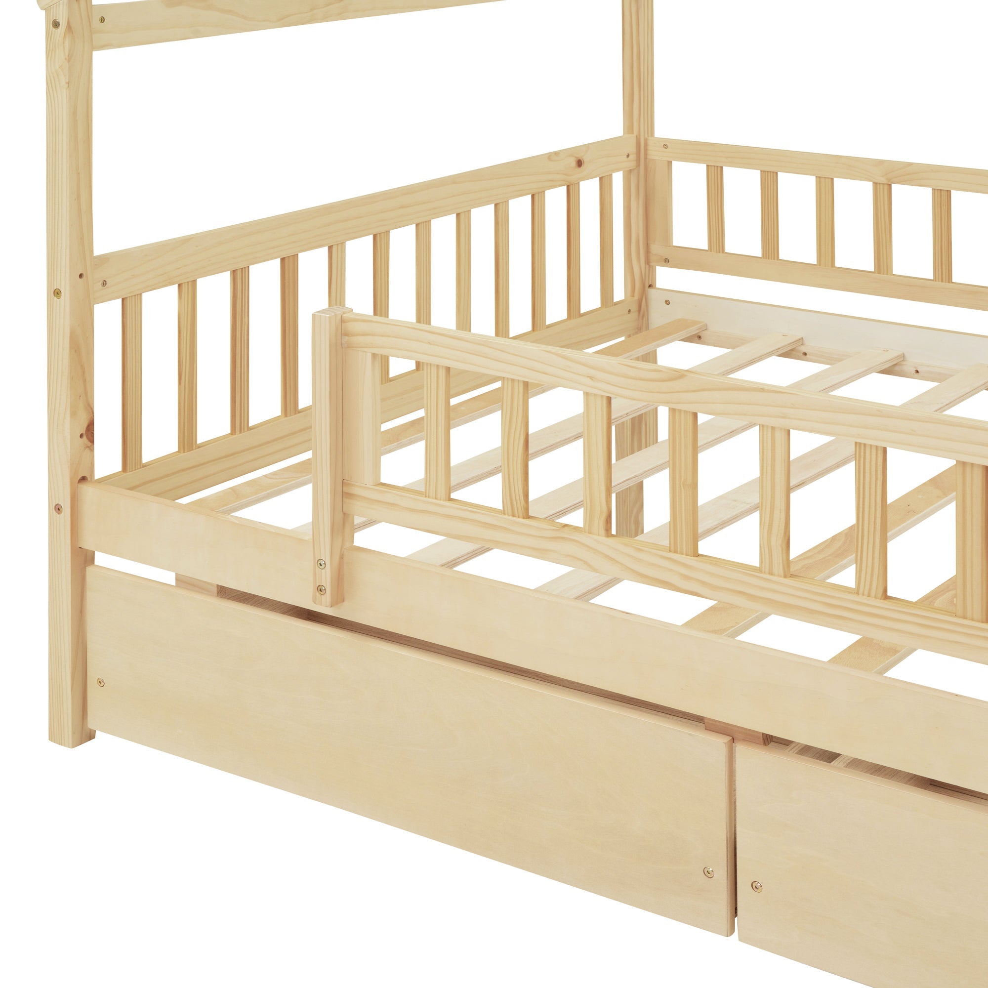 Full Size Wooden House Bed with Two Drawers