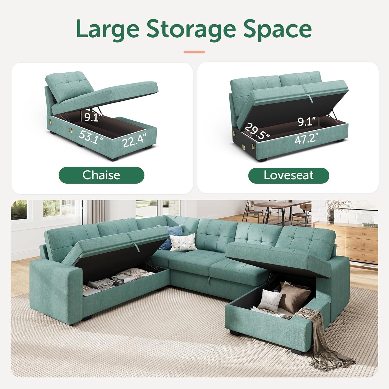 Sectional Sleeper Sofa Bed With Integrated Storage-2