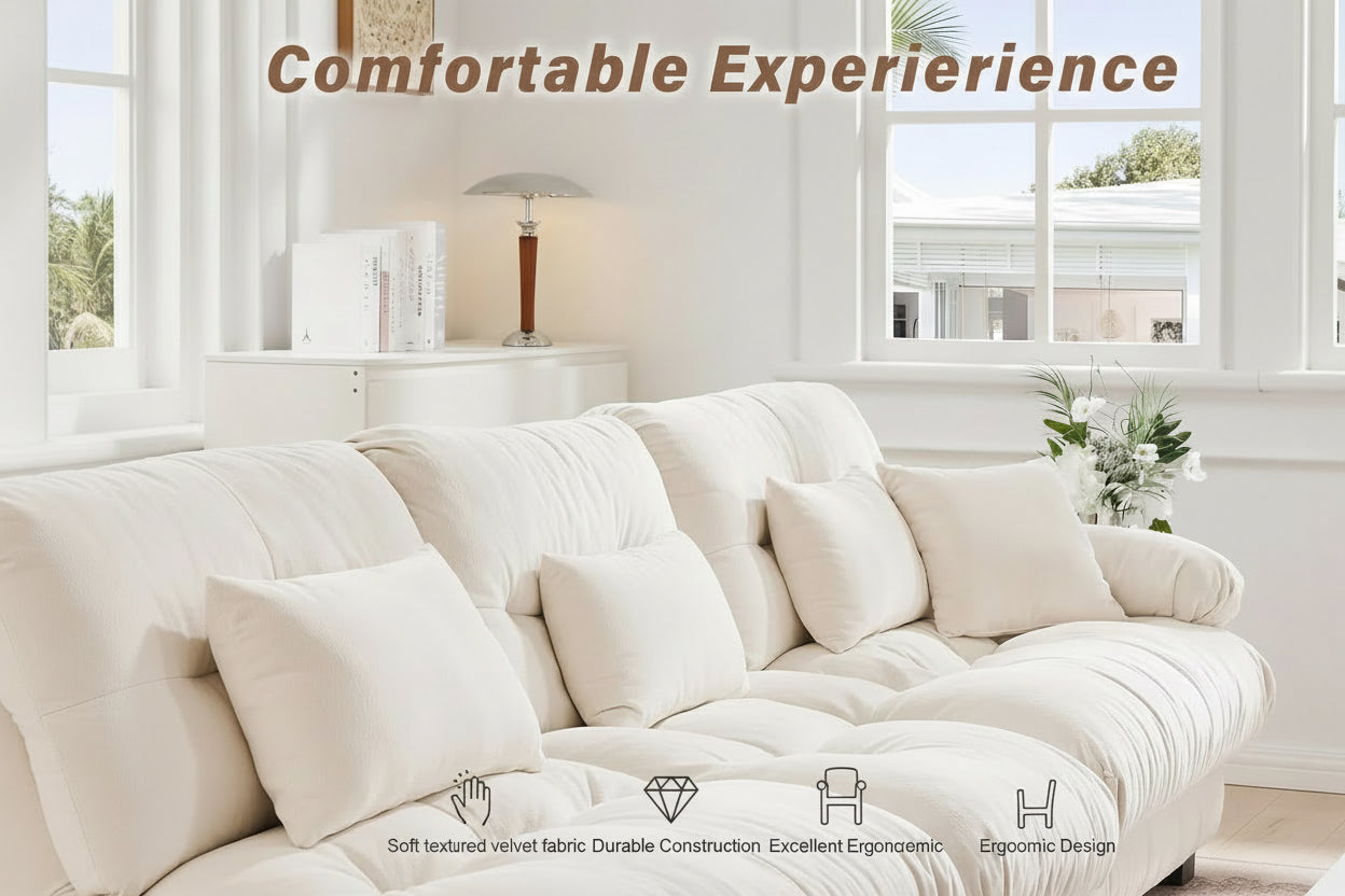 White Velvet Pet Hair Resistant Modular Recliner Sofa-3