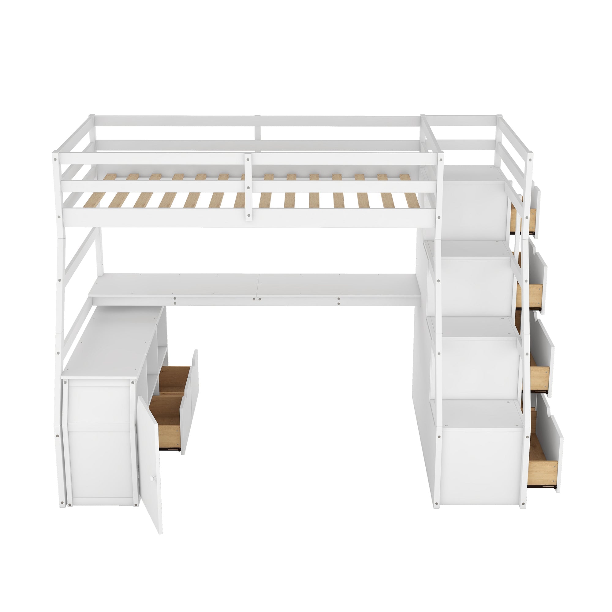 Twin Size Loft Bed with 7 Drawers 2 Shelves and Desk