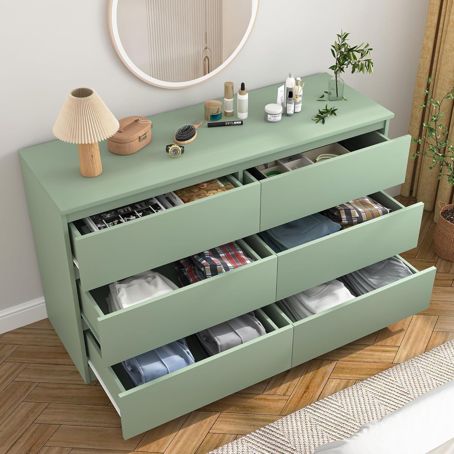 Wooden Six Drawer Dresser For Bedroom Storage Space Saver