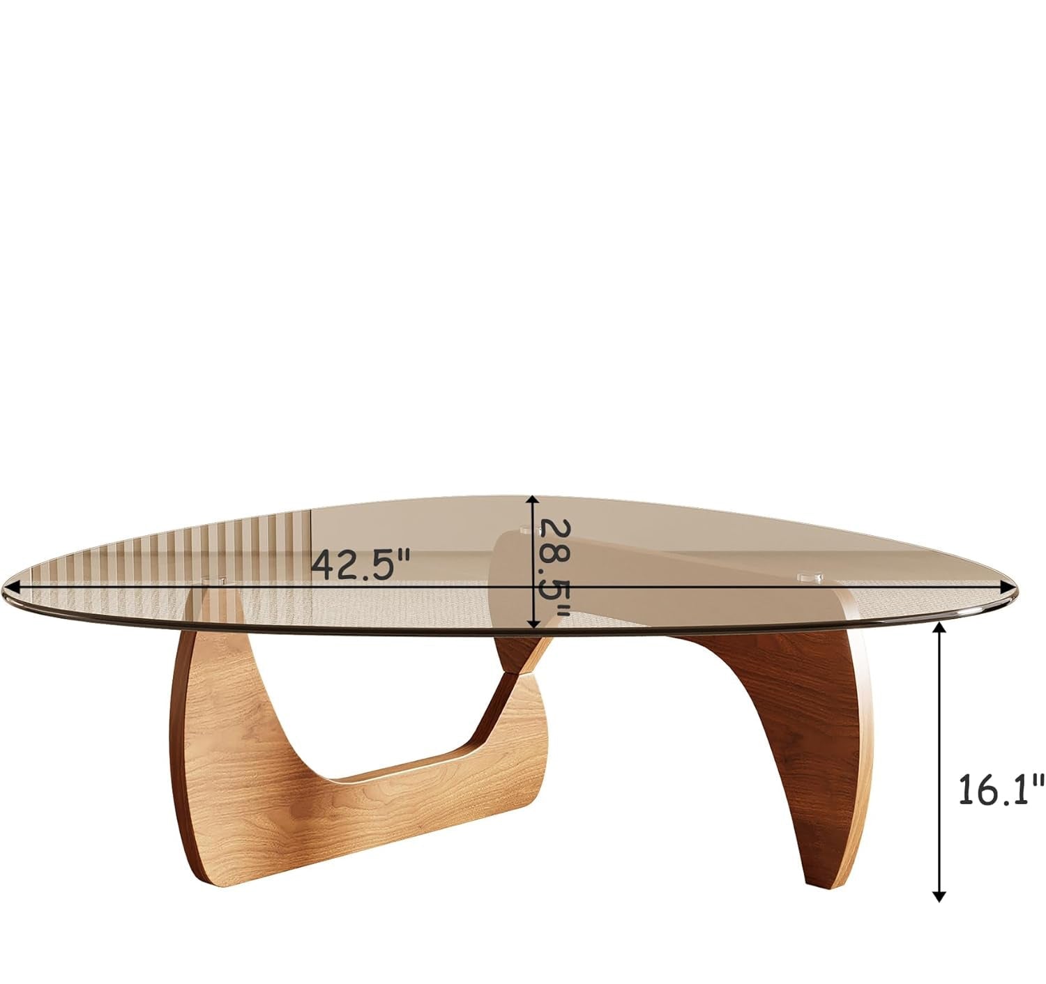 Coffee table with measurements and weight capacity details on a white background