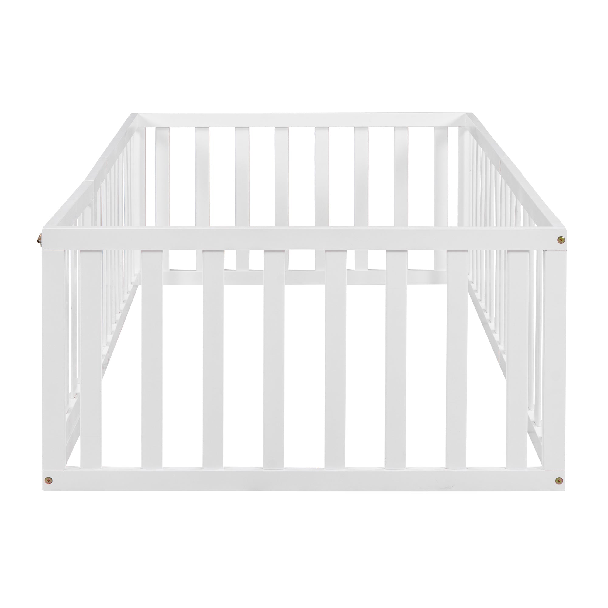Twin Size Wood Floor Bed Frame with Fence and Door