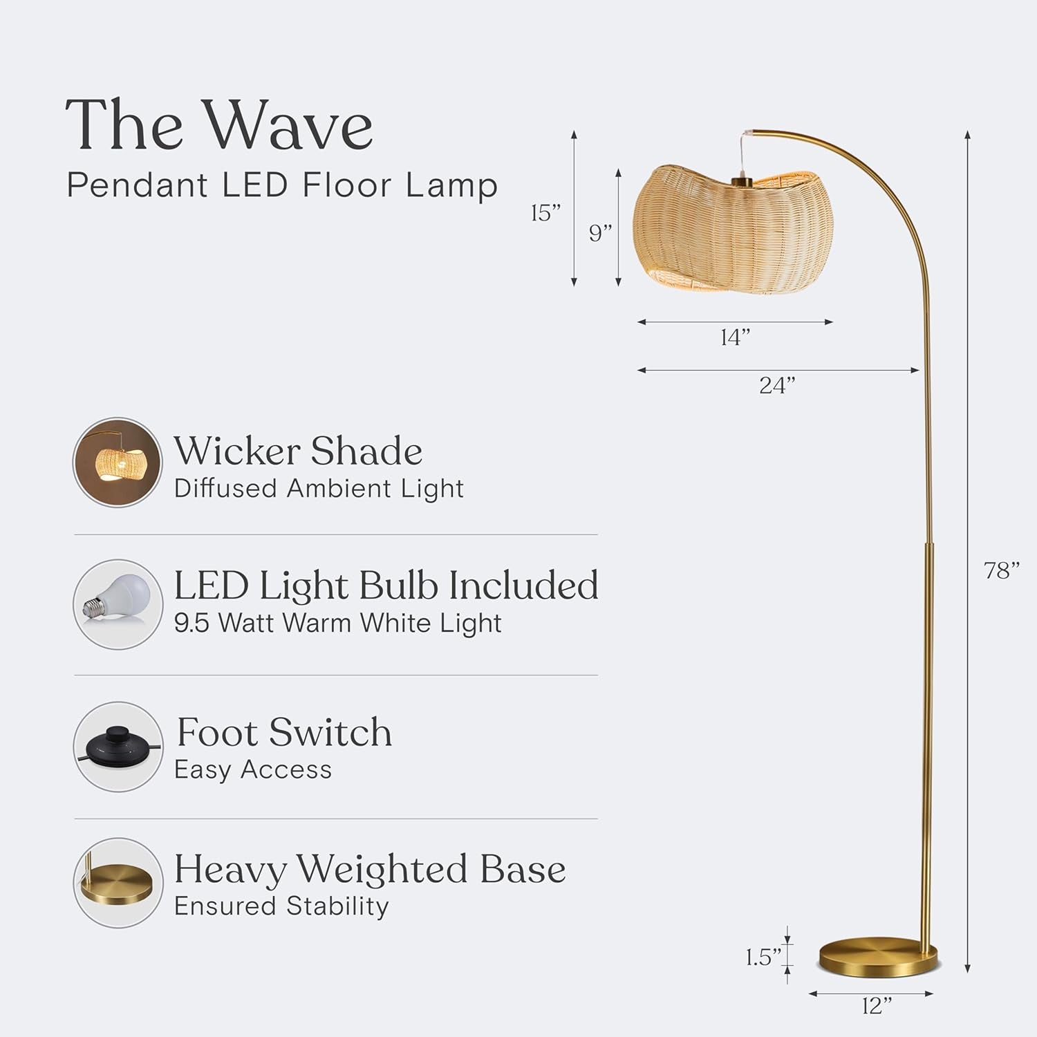 Floor Lamp with Handwoven Wicker Shade