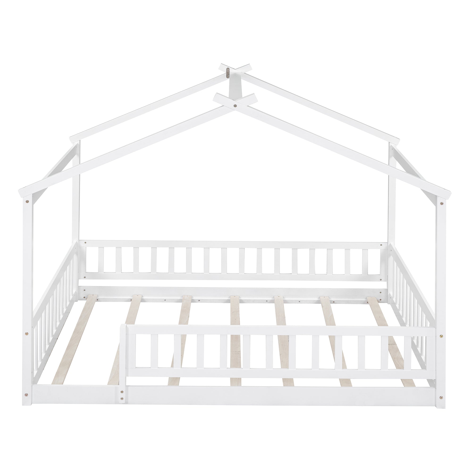 Wood Bed House Bed Frame with Fence, for Kids, Teens, Girls, Boys