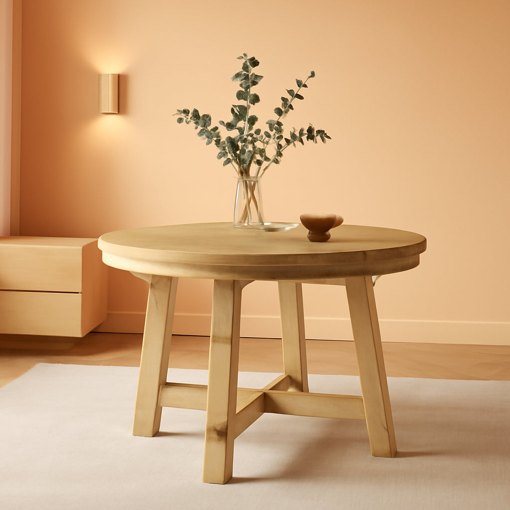 Extendable Round Wood Dining Table Farmhouse Style