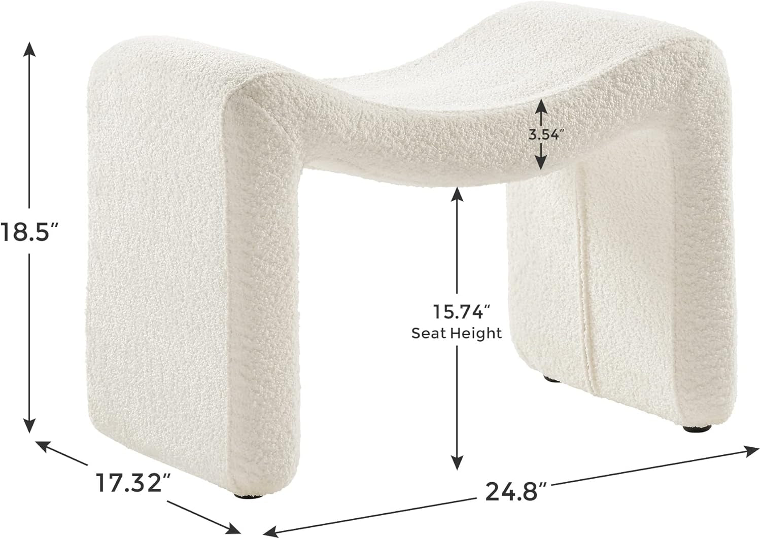White textured stool with dimensions labeled on a white background