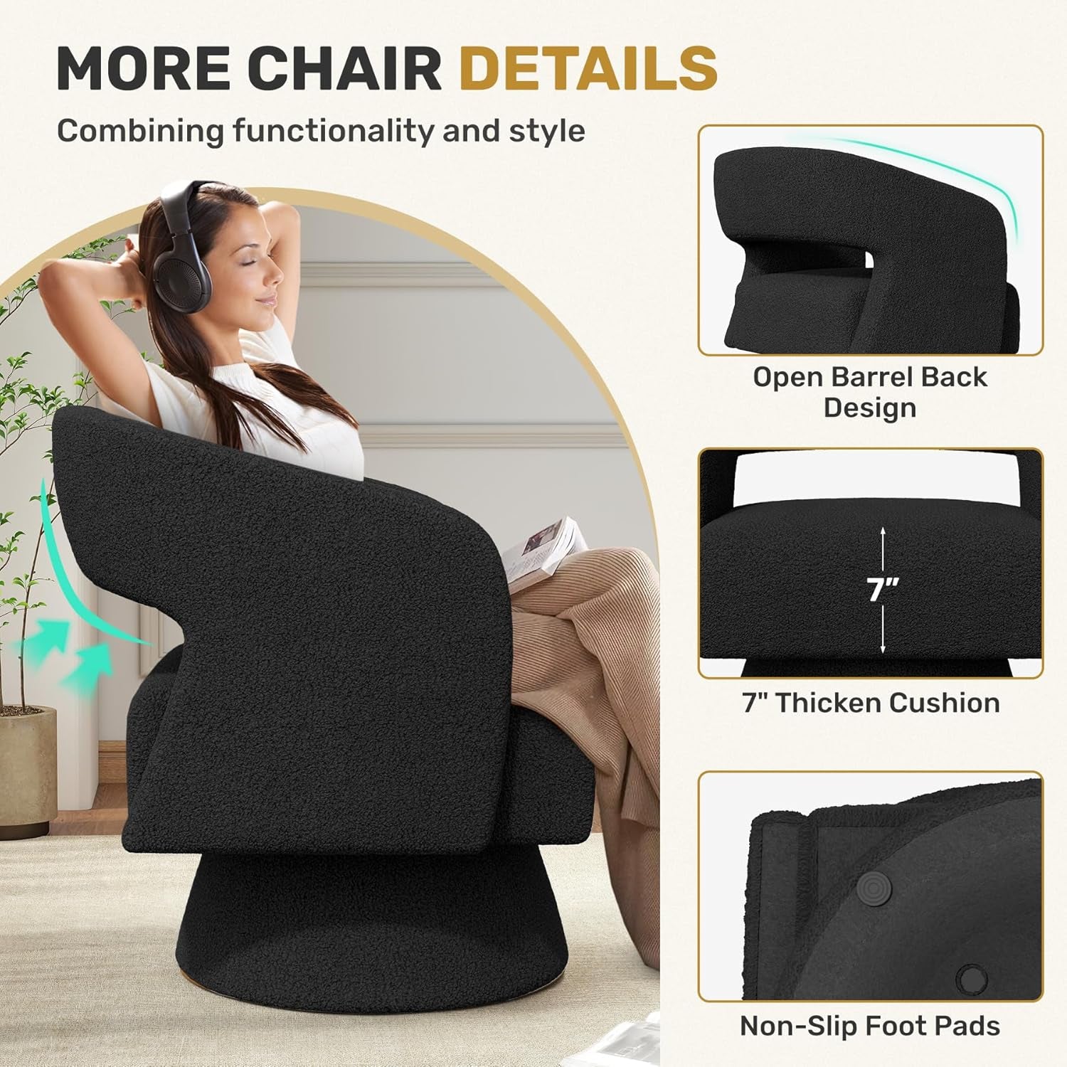 Black massage chair with features highlighted on a white background