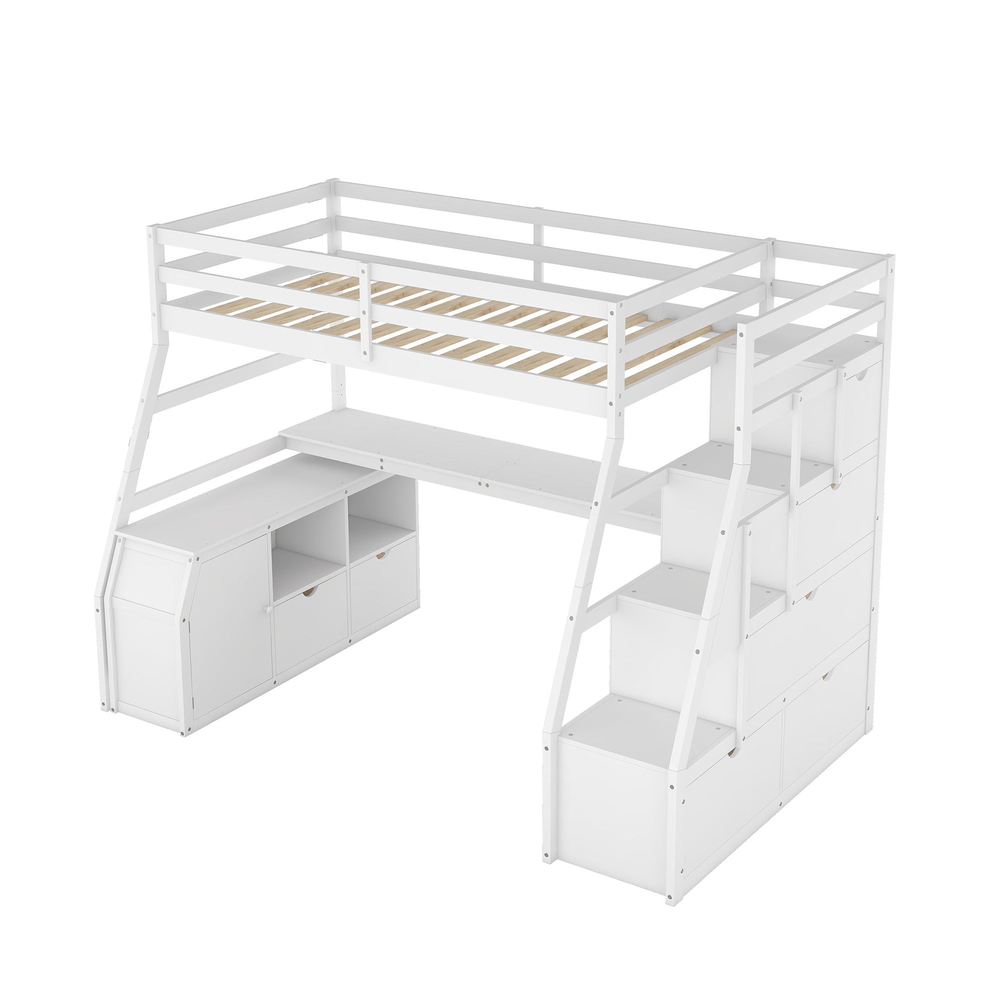 Twin Size Loft Bed with 7 Drawers 2 Shelves and Desk
