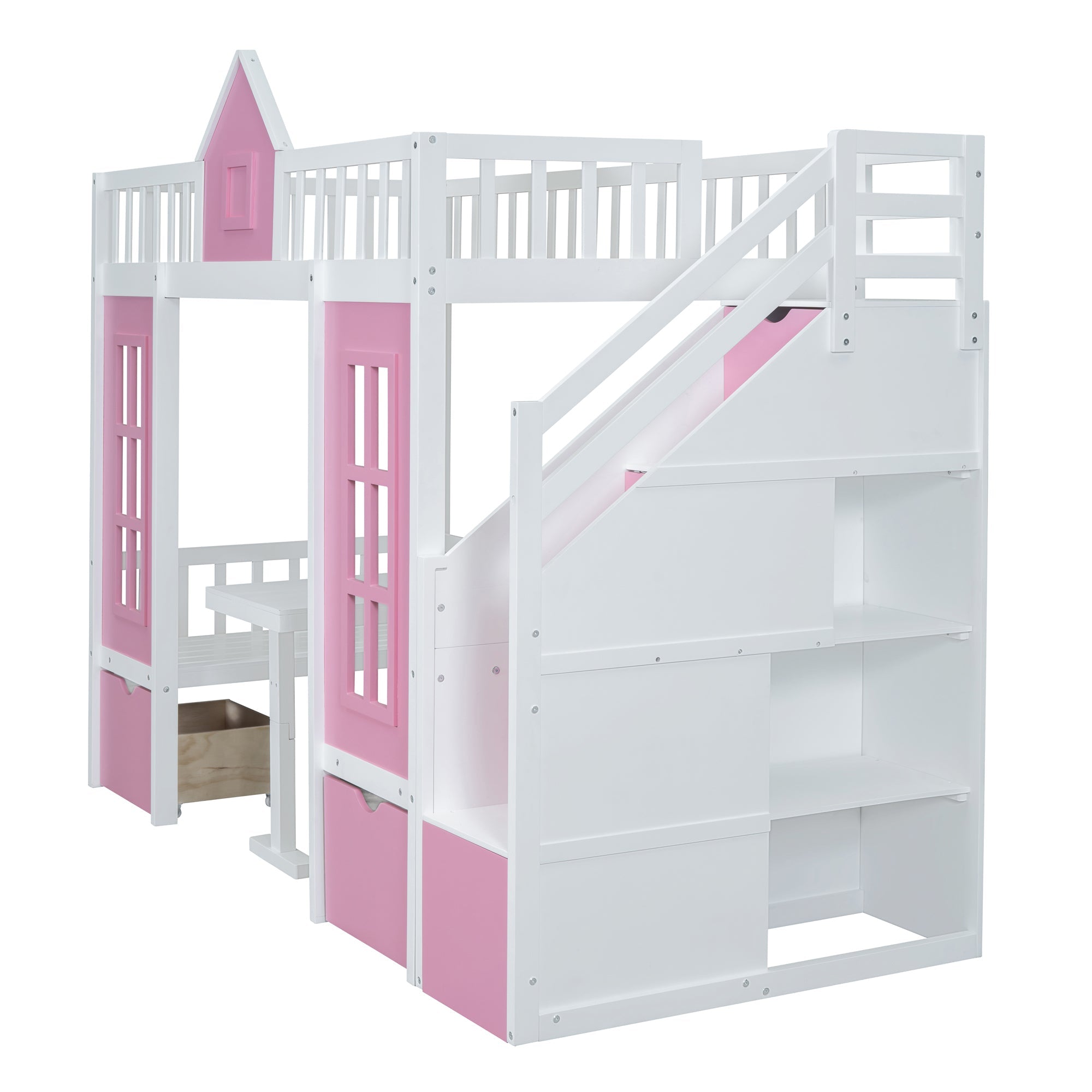 Twin-Over-Twin Bunk Bed with Changeable Table, Bunk Bed Turn into