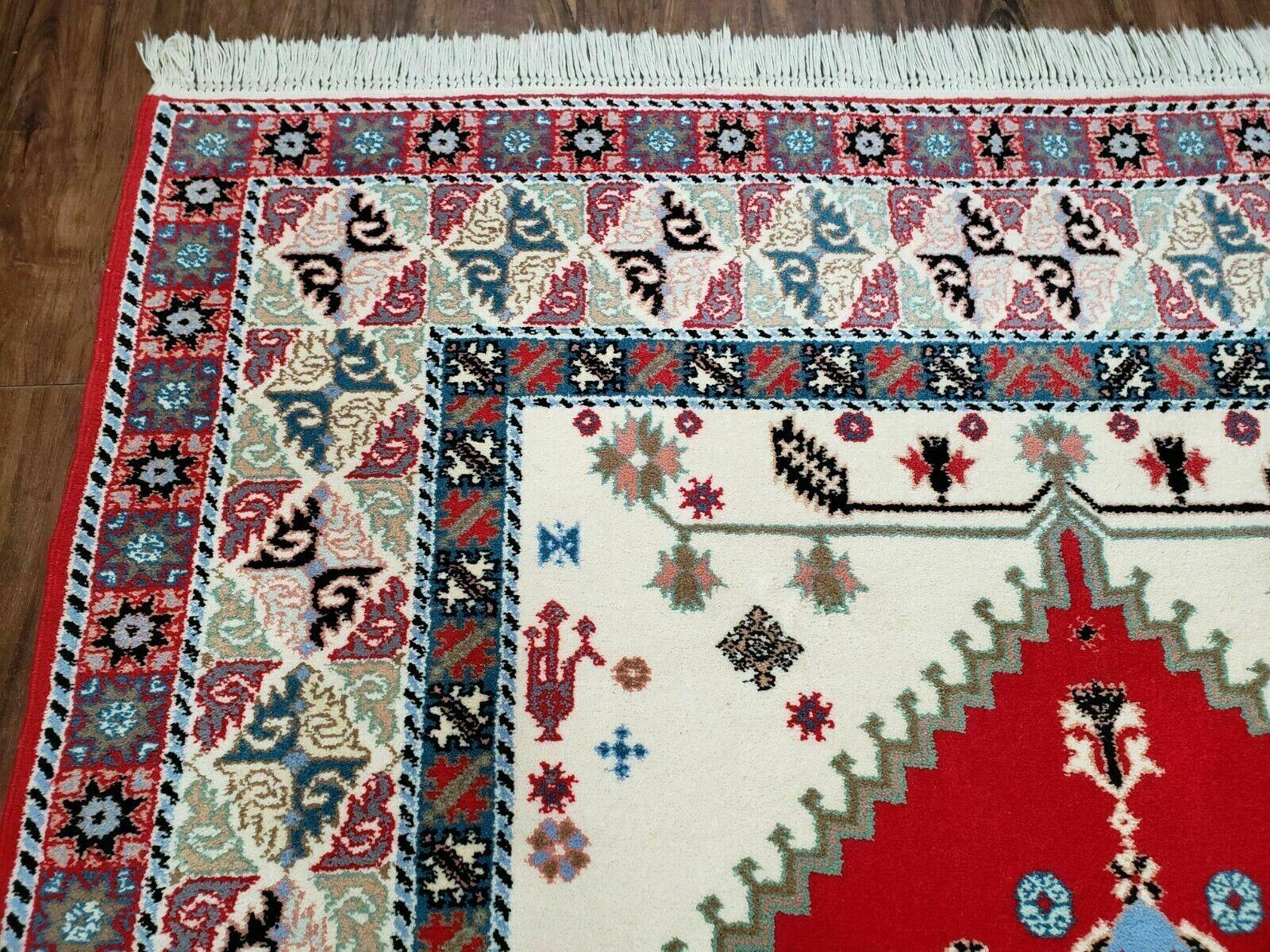 Vintage Moroccan Carpet 5x7 Area Rug, Berber Rug, Handmade Soft Wool Rug, Red Ivory and Blue, Geometric Medallion Rug, Bohemian Rug, Nice-4