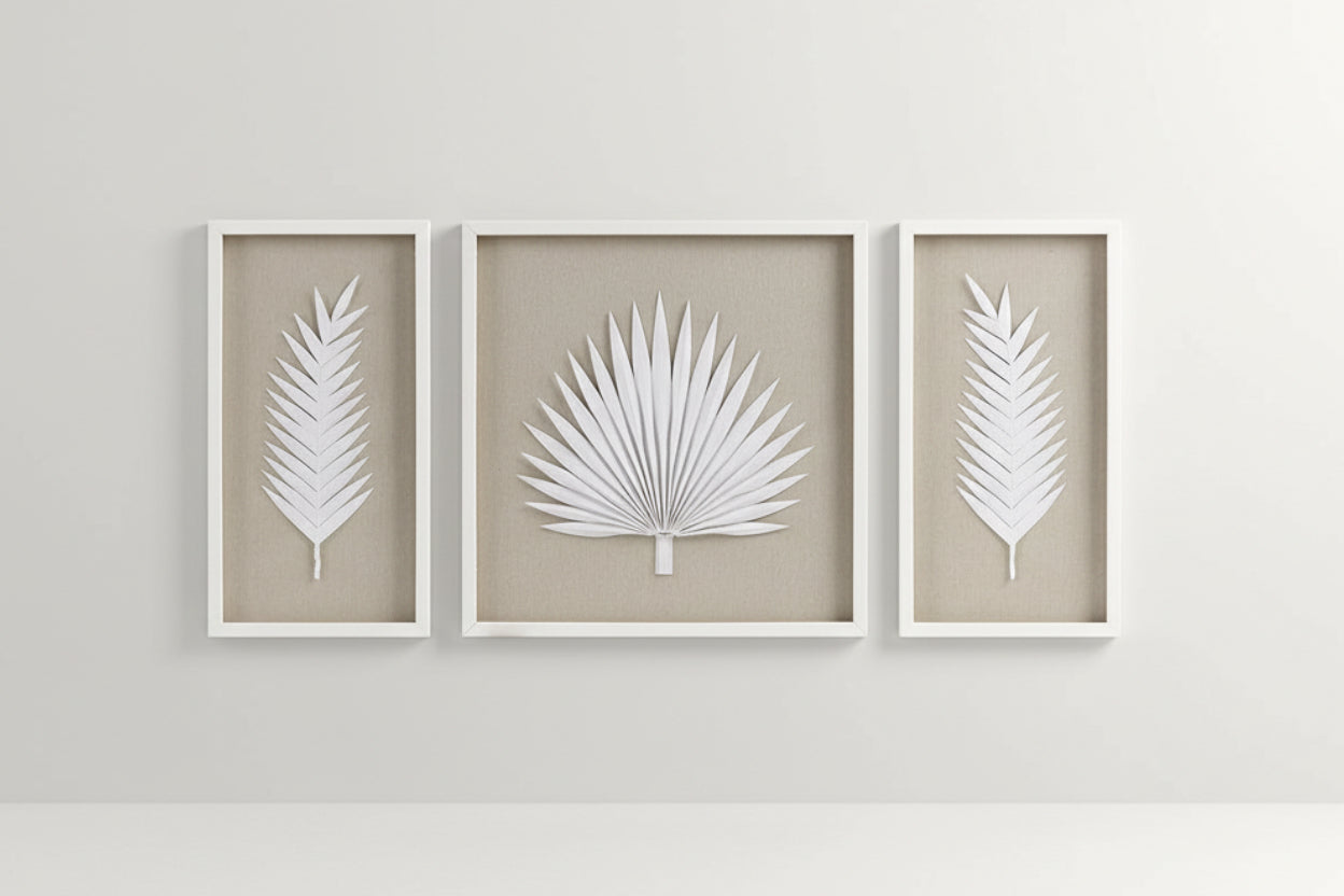Framed Rice Paper Palm Leaves 3-piece Shadowbox Wall Decor