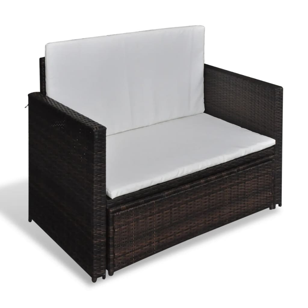 vidaXL 2 Seater Sofa Patio Deck Wicker Sleeper Sofa with Cushions PE Rattan-1