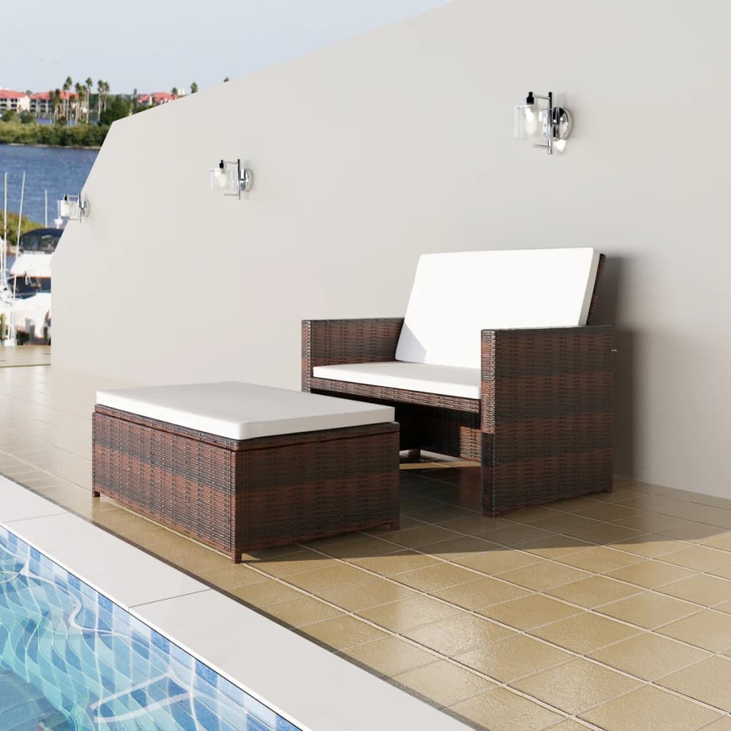 vidaXL 2 Seater Sofa Patio Deck Wicker Sleeper Sofa with Cushions PE Rattan-2