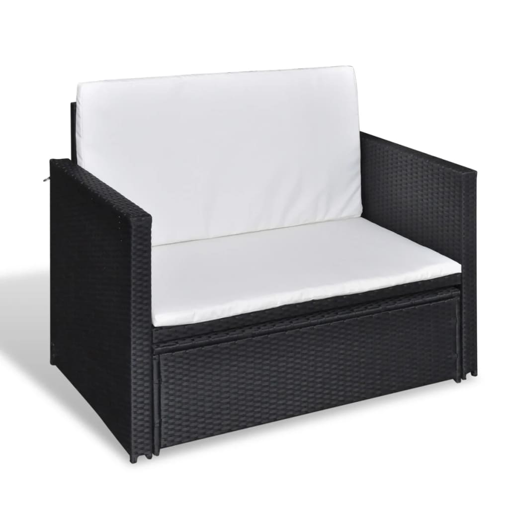 vidaXL 2 Seater Sofa Patio Deck Wicker Sleeper Sofa with Cushions PE Rattan-4