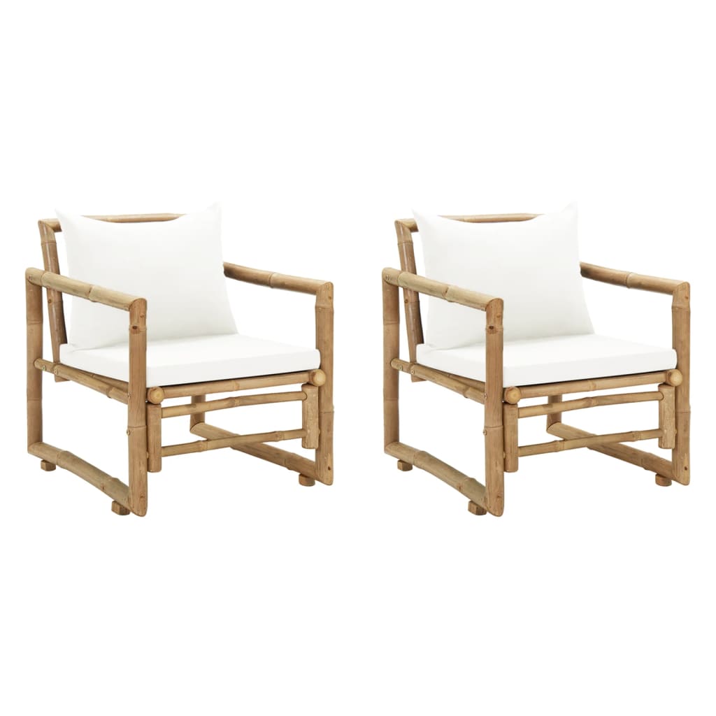 vidaXL Patio Chairs 2 Pcs Outdoor Patio Dining Chair with Cushions Bamboo-3