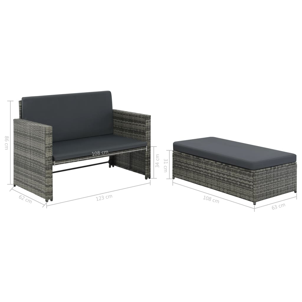 vidaXL 2 Seater Sofa Patio Deck Wicker Sleeper Sofa with Cushions PE Rattan-3