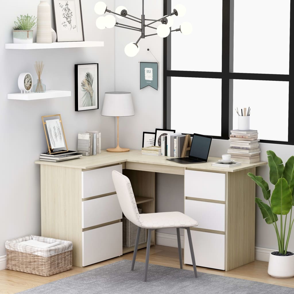vidaXL Corner Desk Computer Desk Workstation Table Workstation Engineered Wood-13