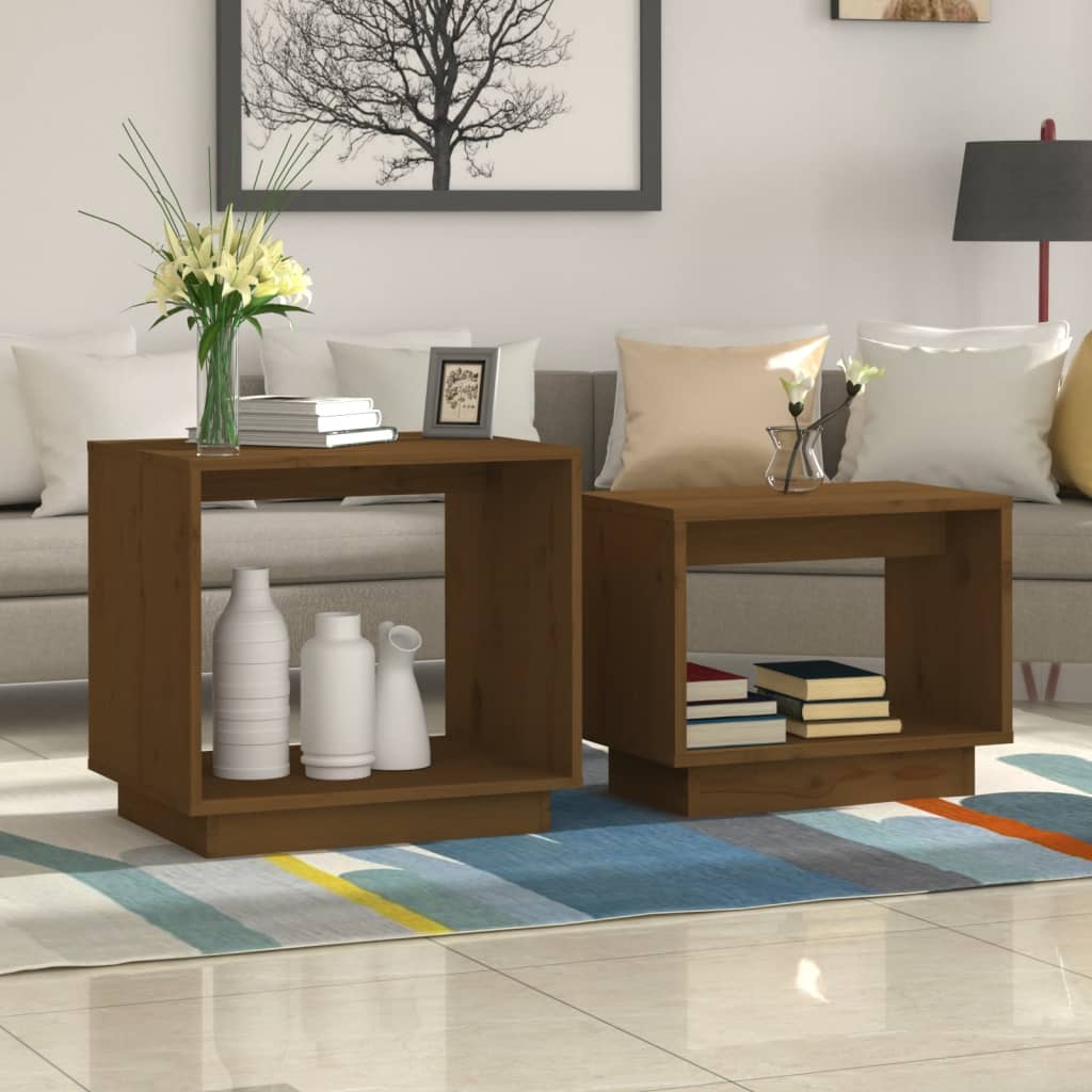 vidaXL Coffee Tables 2 Pcs End Nesting Table for Living Room Solid Wood Pine-8