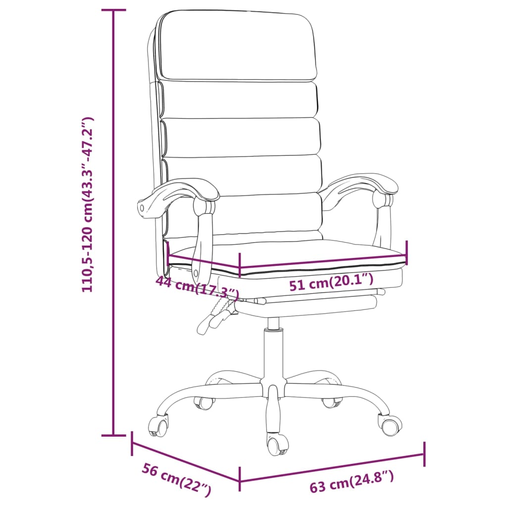 vidaXL Chair Reclining Desk Chair with Wheels for Living Room Faux Leather-2