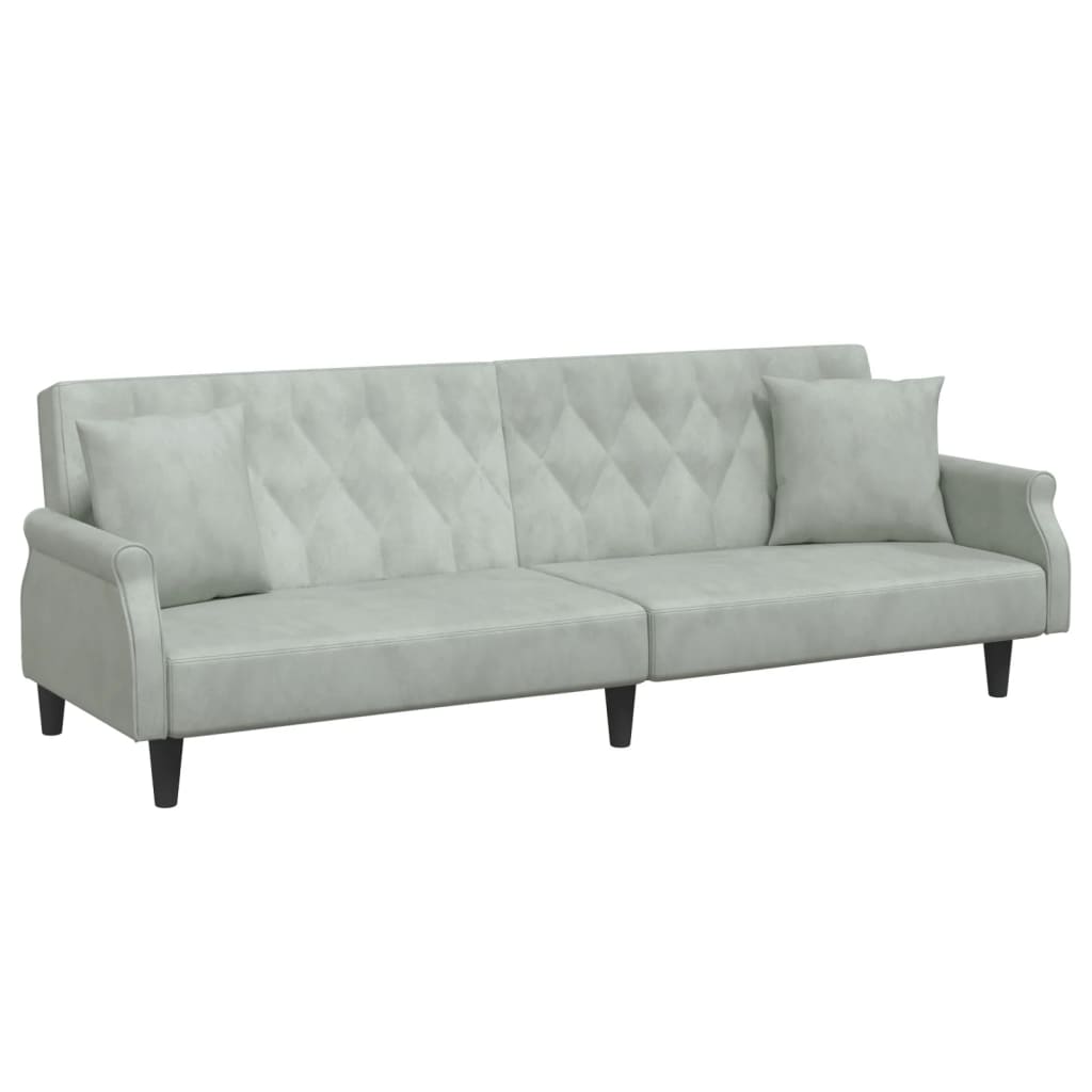 Gray sofa with tufted backrest on a white background