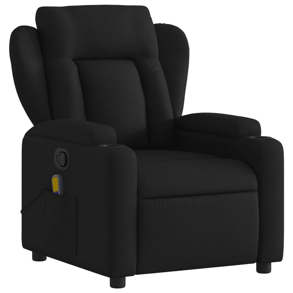 vidaXL Massage Recliner Chair Black Fabric-3