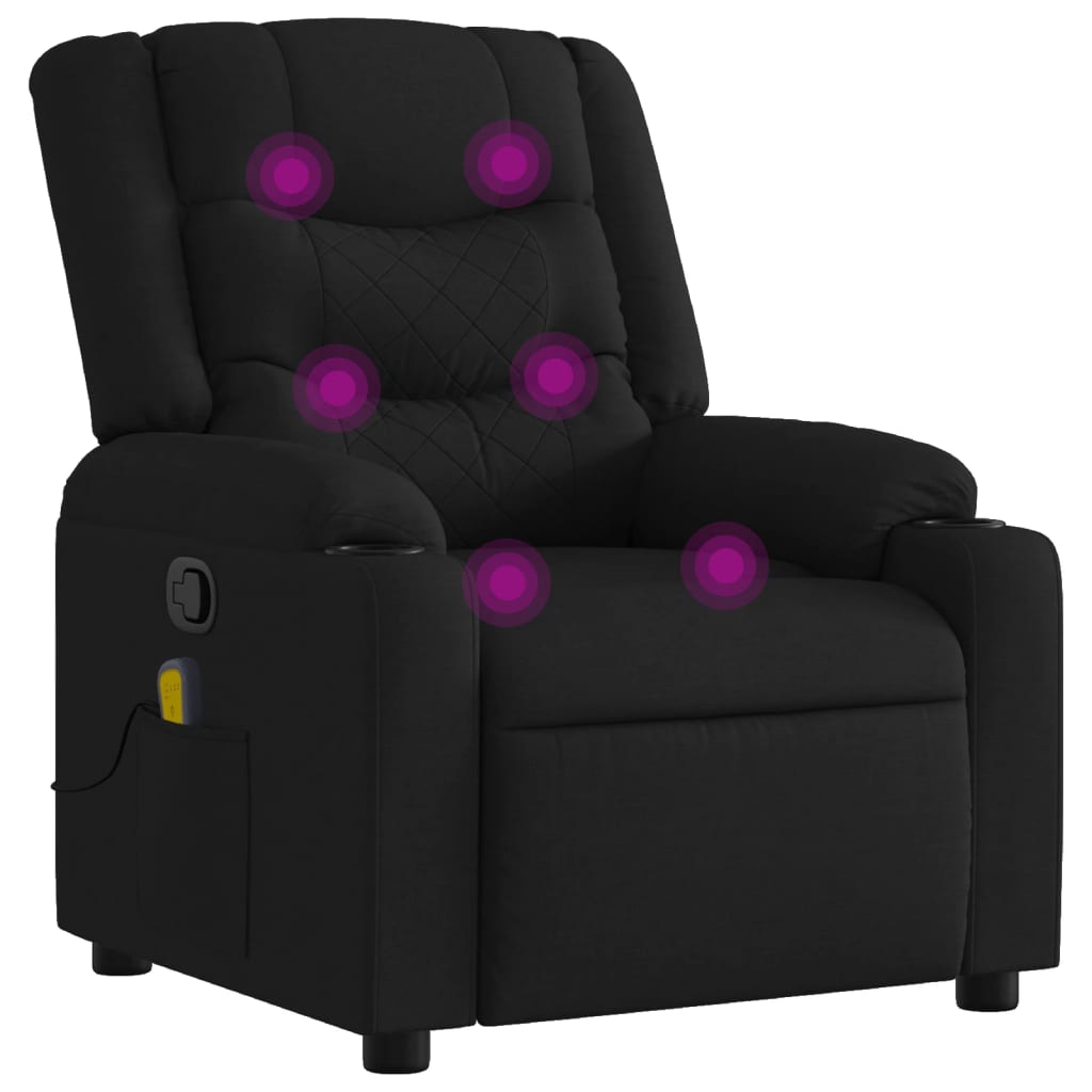 vidaXL Massage Recliner Chair Black Fabric-2