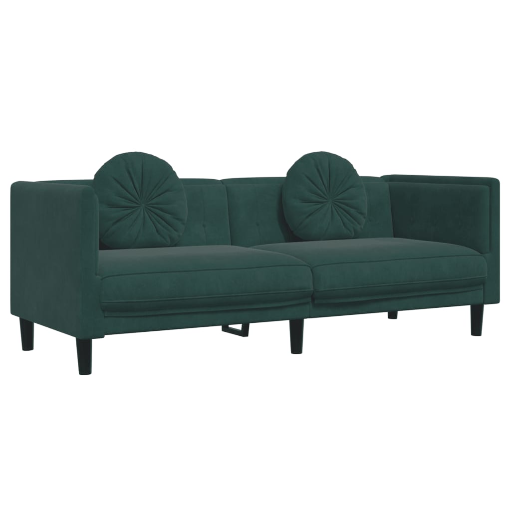 vidaXL 3 Piece Sofa Set with Pillows Dark Green Velvet-4