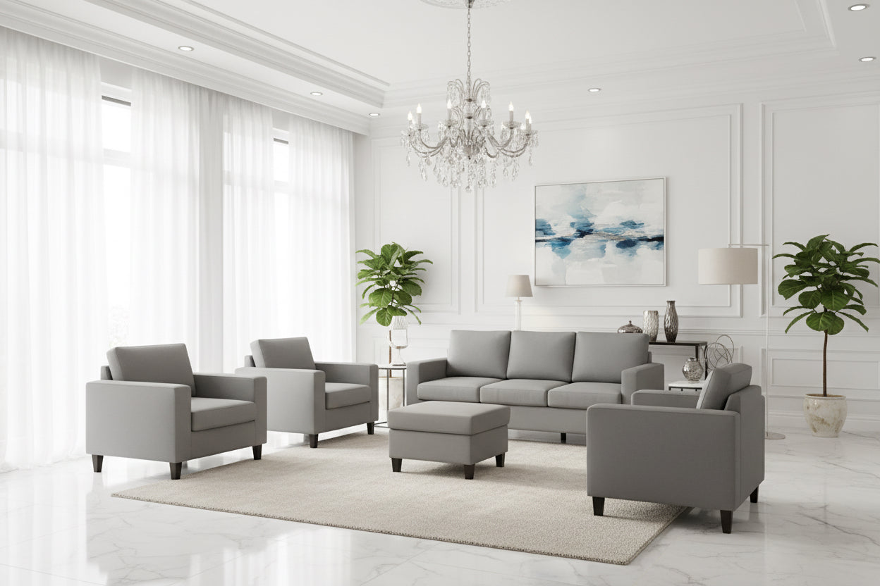 Light Grey Sectional Sofa Set With Storage Ottoman-0