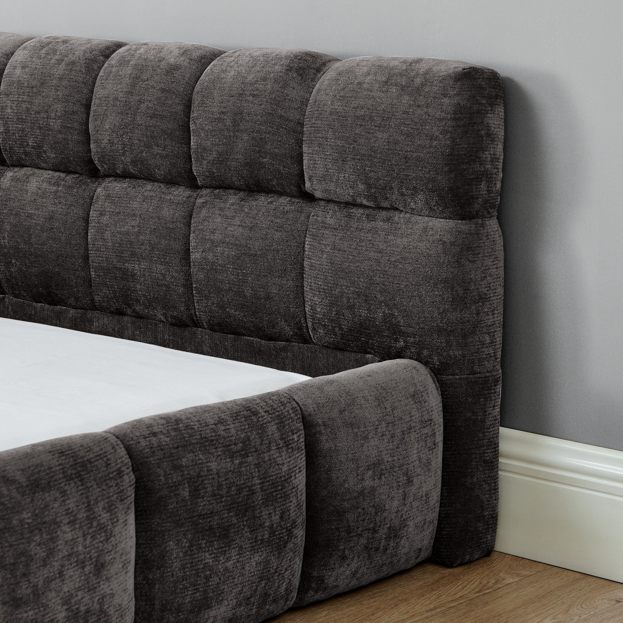 Upholstered Bed Frame with Thick Chenille Fabric, Grounded Platform