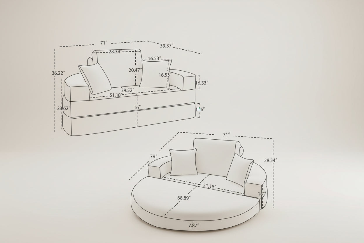 Beige 71Inch Convertible Sleeper Sofa Bed Upholstered-1