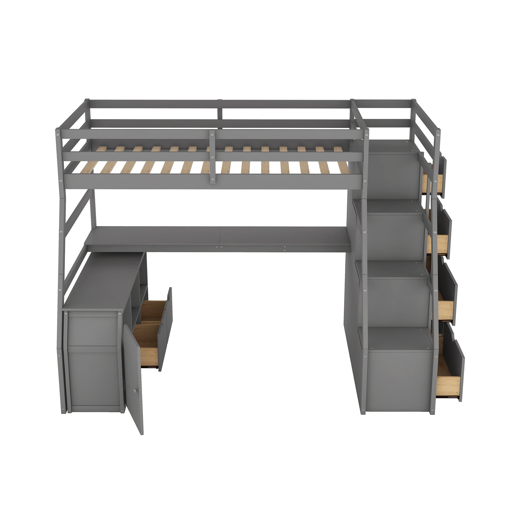 Twin Size Loft Bed with 7 Drawers 2 Shelves and Desk