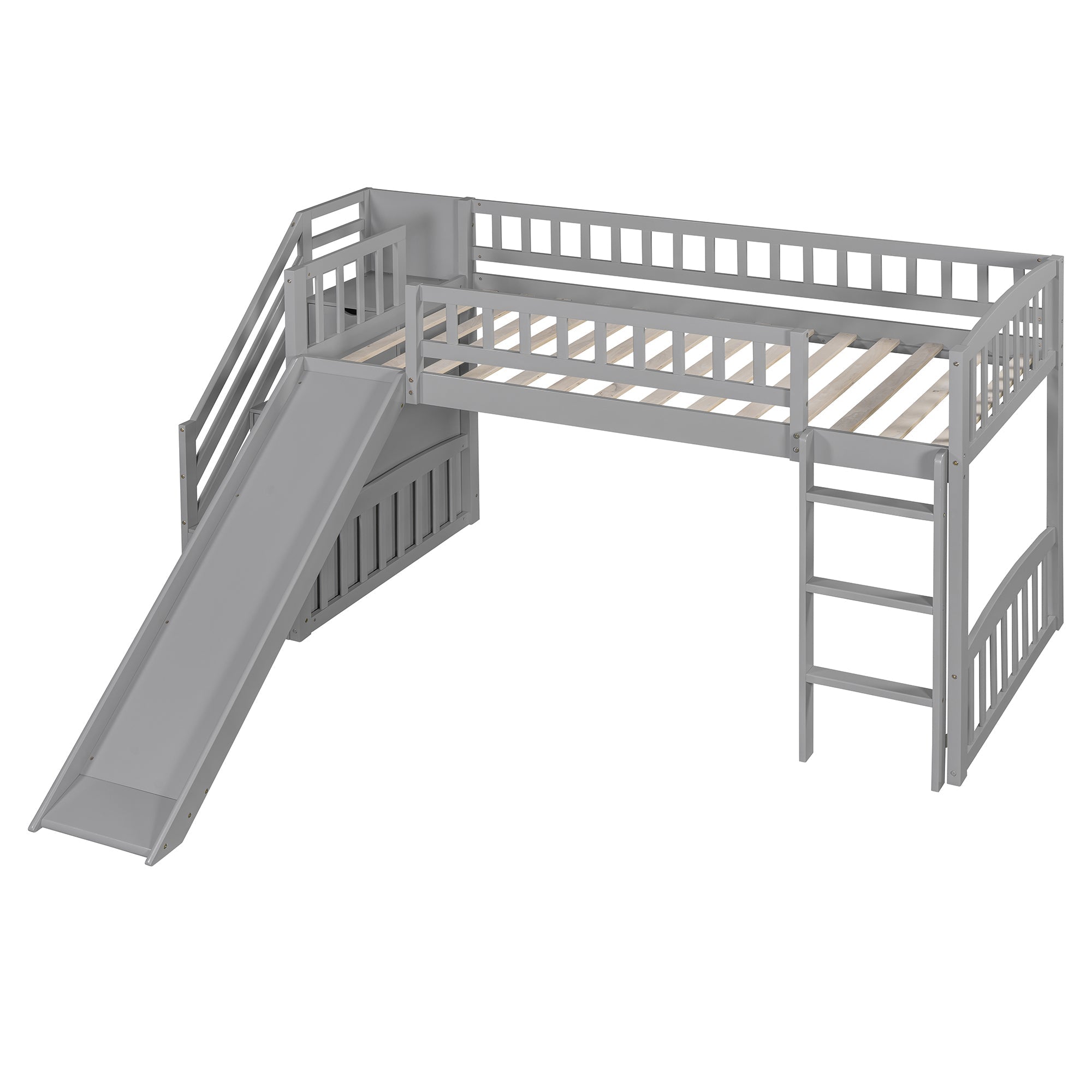 Stairway Twin Size Loft Bed with Two Drawers and Slide