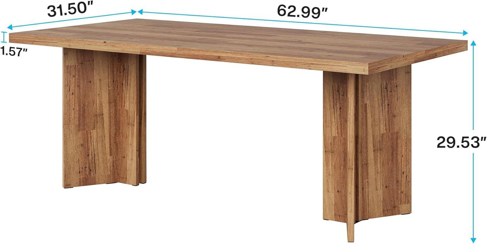 Wooden table with dimensions labeled on a white background