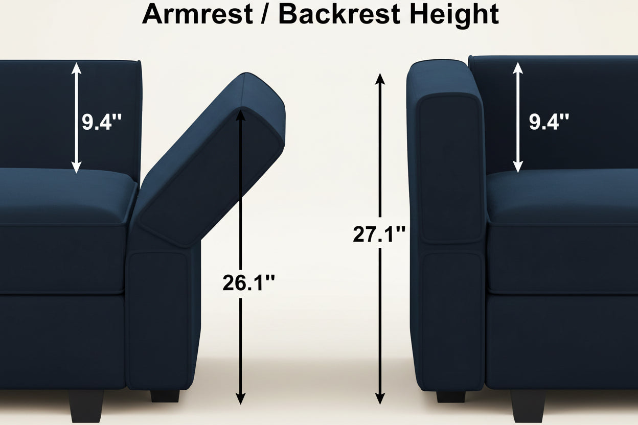 Modular Velvet Sectional Sofa Blue With Storage Ottoman-1