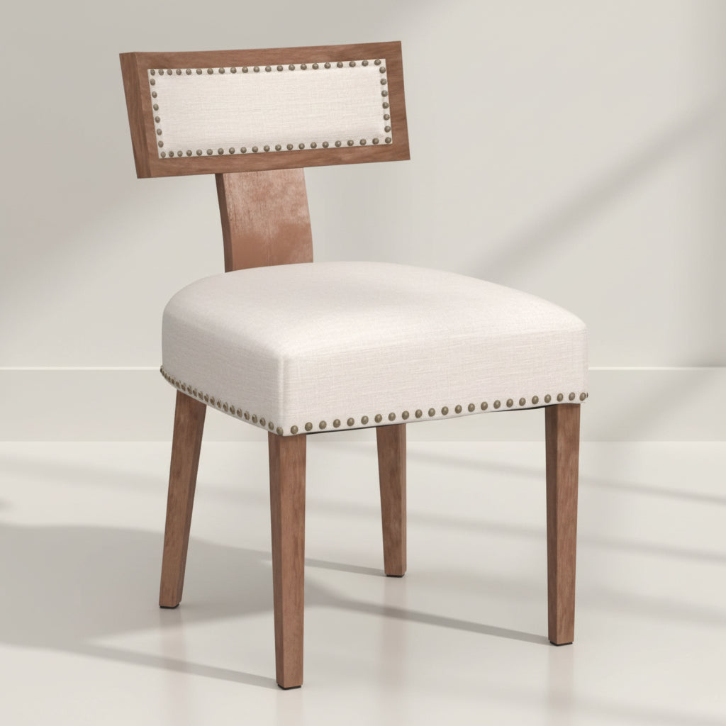 Wooden chair with upholstered seat and backrest on a white background