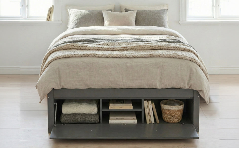 Platform Bed Frame with 4 Storage Drawers and Hydraulic Lift Footboard