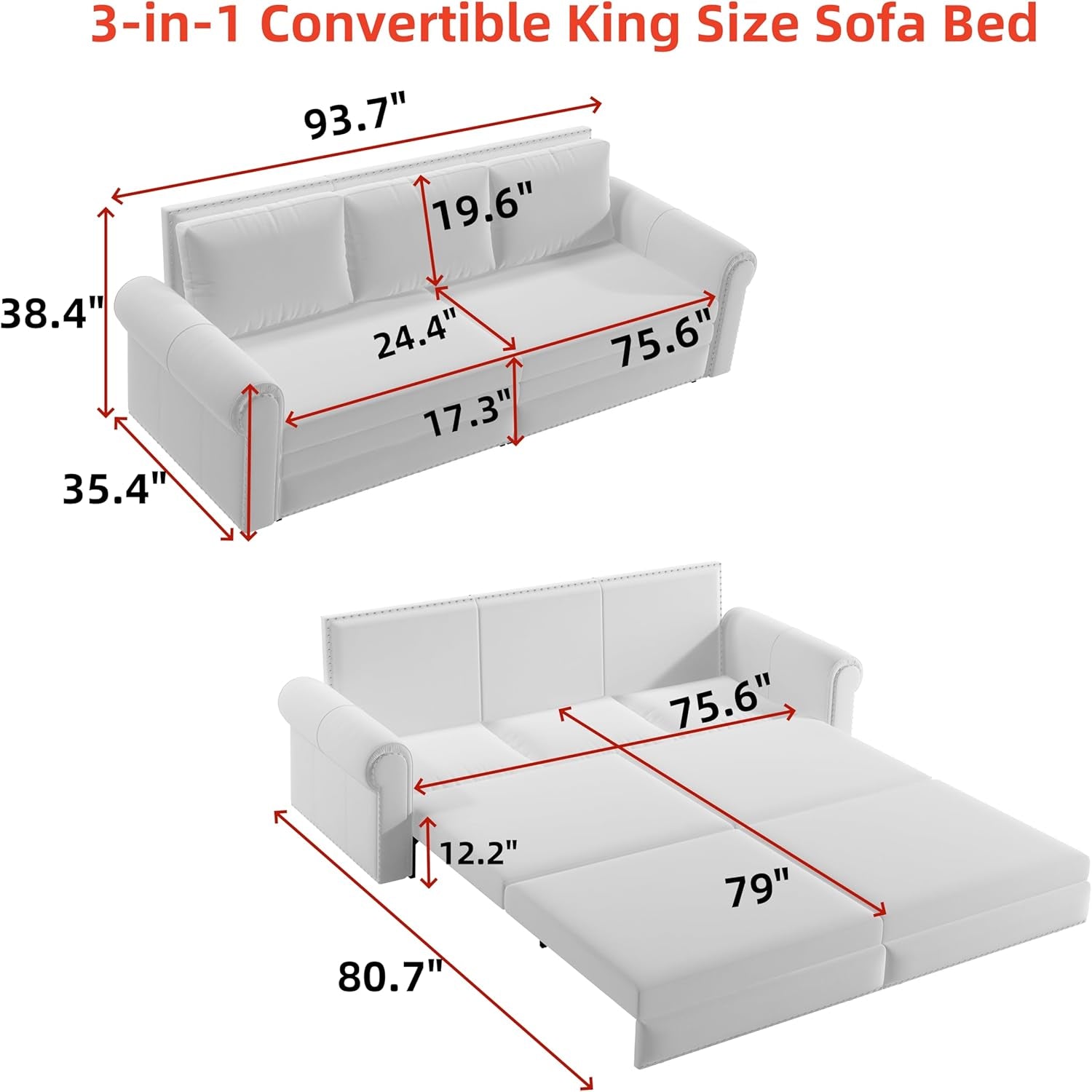 King Size Multifunctional Sleeper Sofa Beige Velvet-2