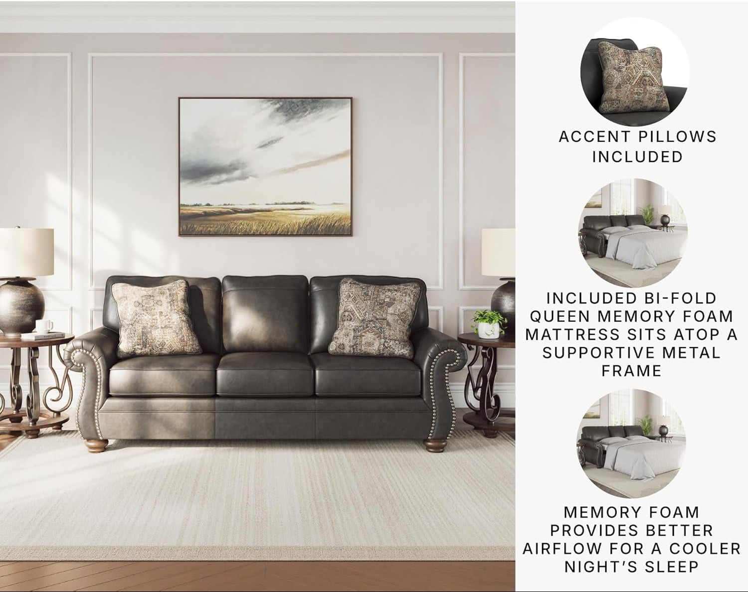 Queen Sofa Sleeper Anthracite Black Memory Foam Ultra-4