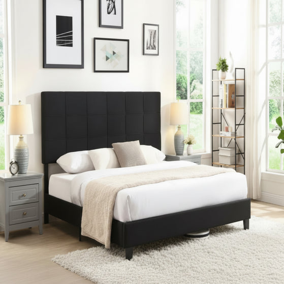 Upholstered Platform Bed Frame With Linen Headboard