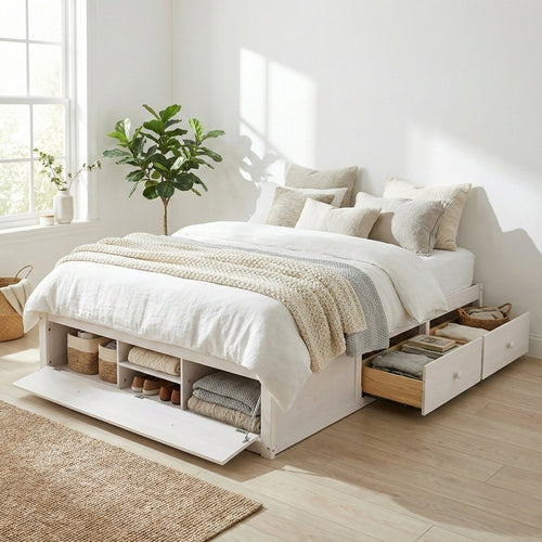 Platform Bed Frame with 4 Storage Drawers and Hydraulic Lift Footboard