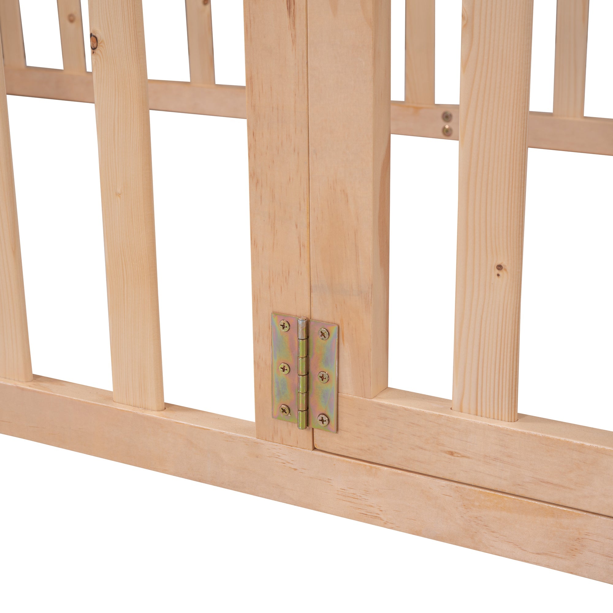Twin Size Wood Floor Bed Frame with Fence and Door