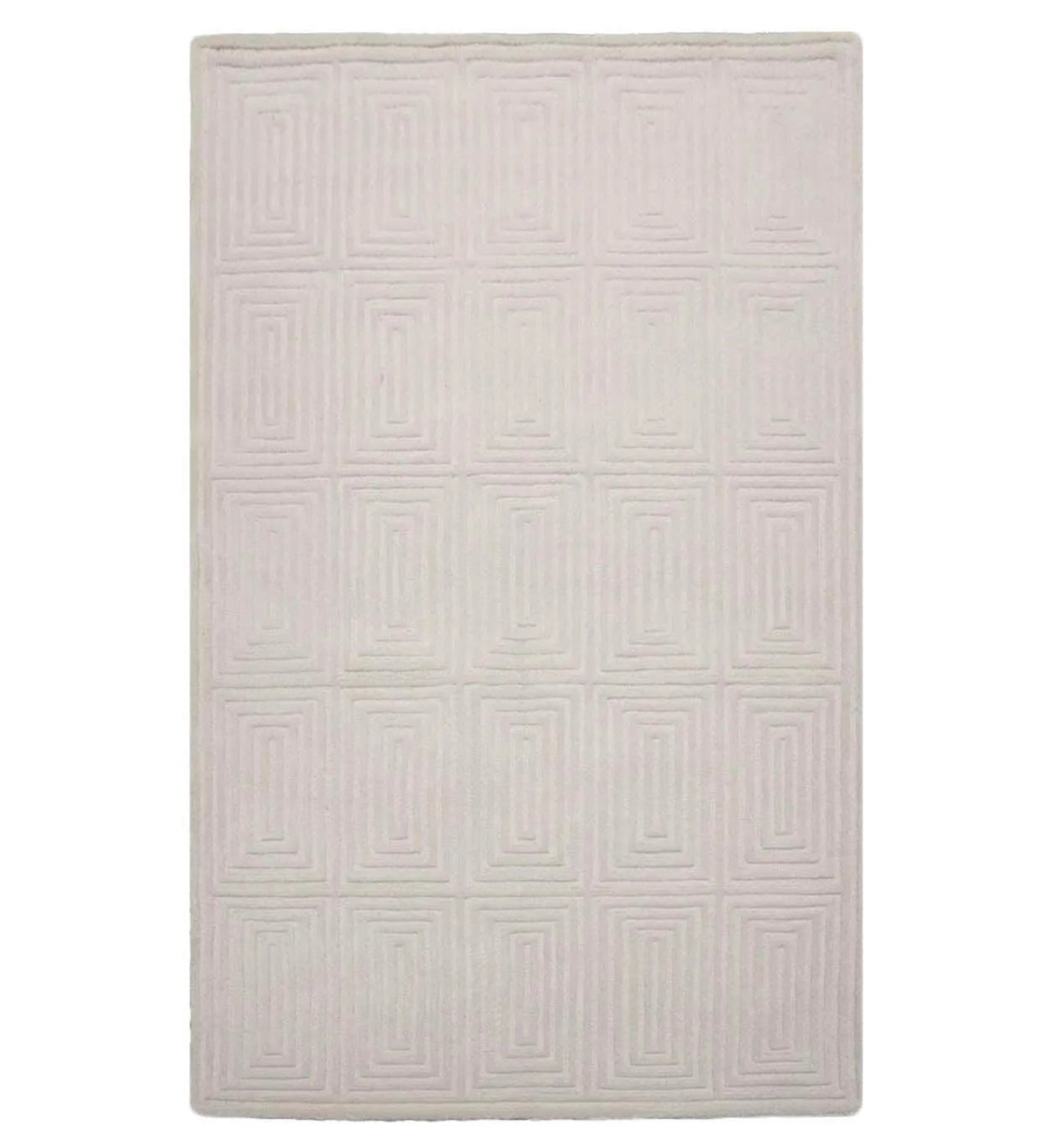Beige bath mat with geometric pattern on a white background