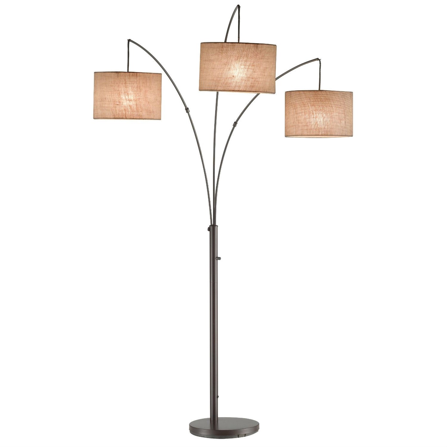 Three-arm floor lamp with beige lampshades on a white background