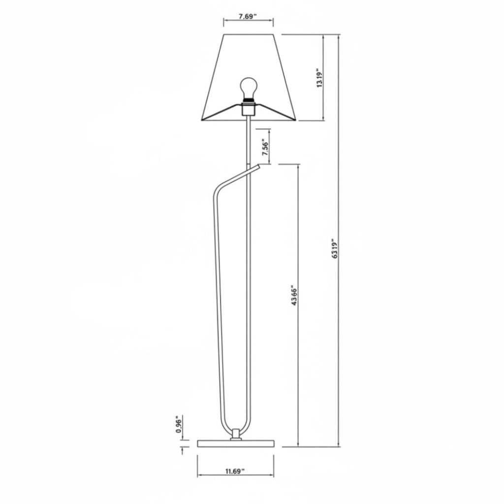 Technical drawing of a lamp with dimensions on a white background