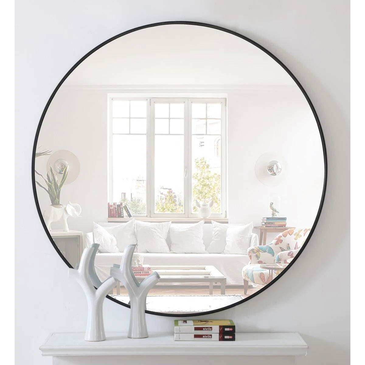Round 32-inch Wall Mirror in Black - Bedroom Living Room Accent Bathroom Mirror-0