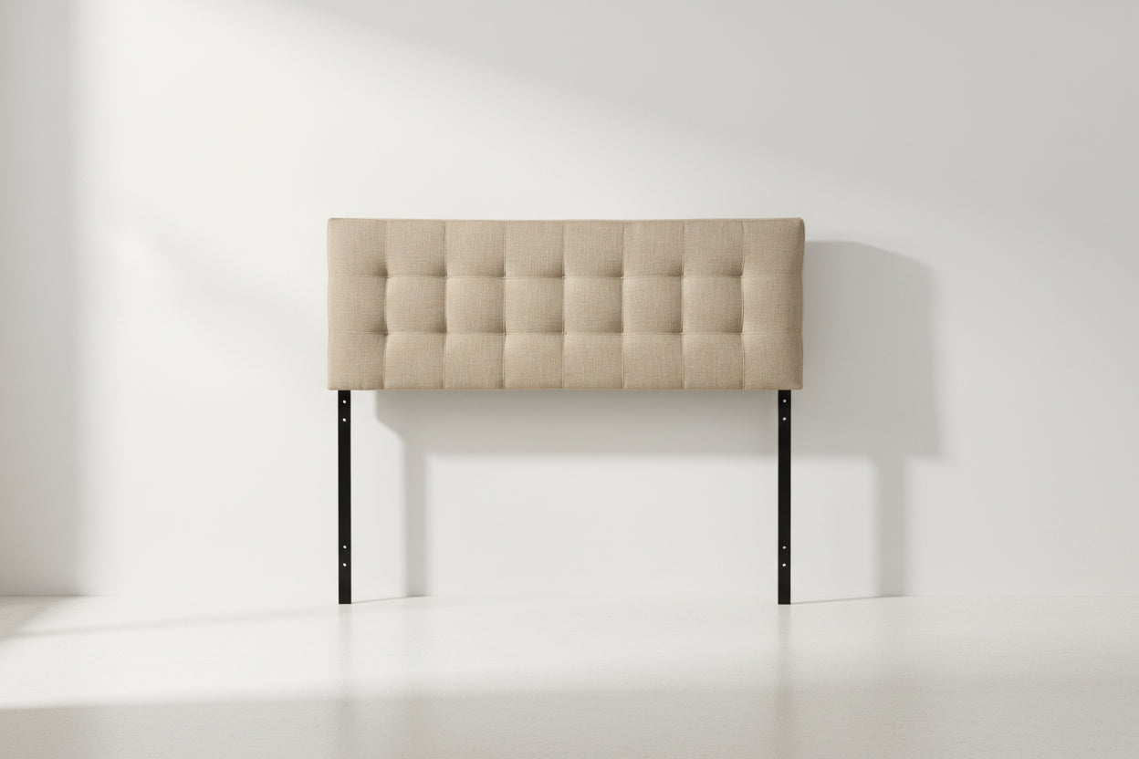 King size Beige Fabric Upholstered Headboard with Modern Tufting-0