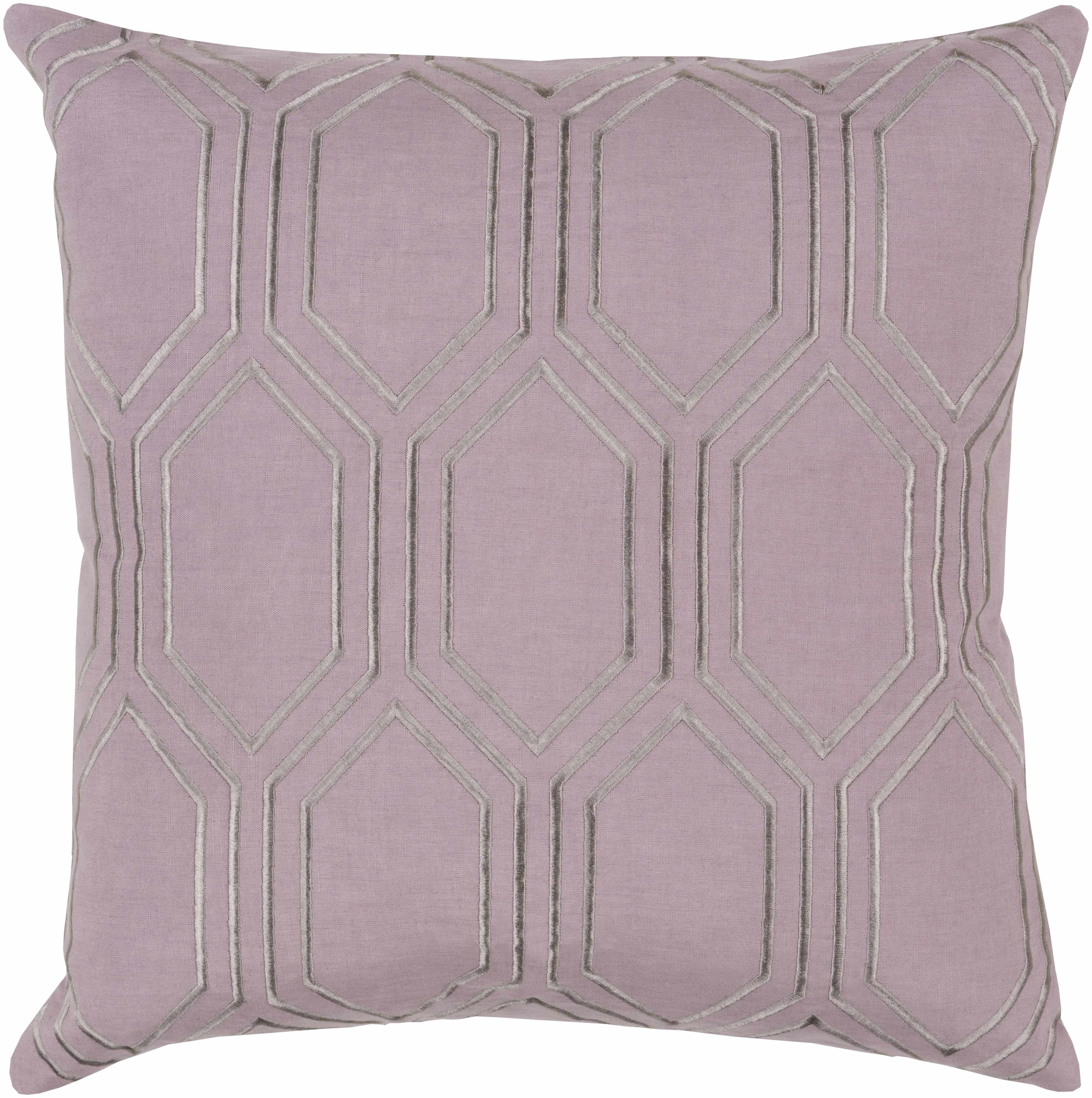Purple pillow with geometric pattern on a white background