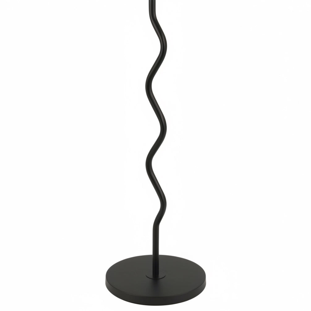 Black metal stand with a curved design on a white background