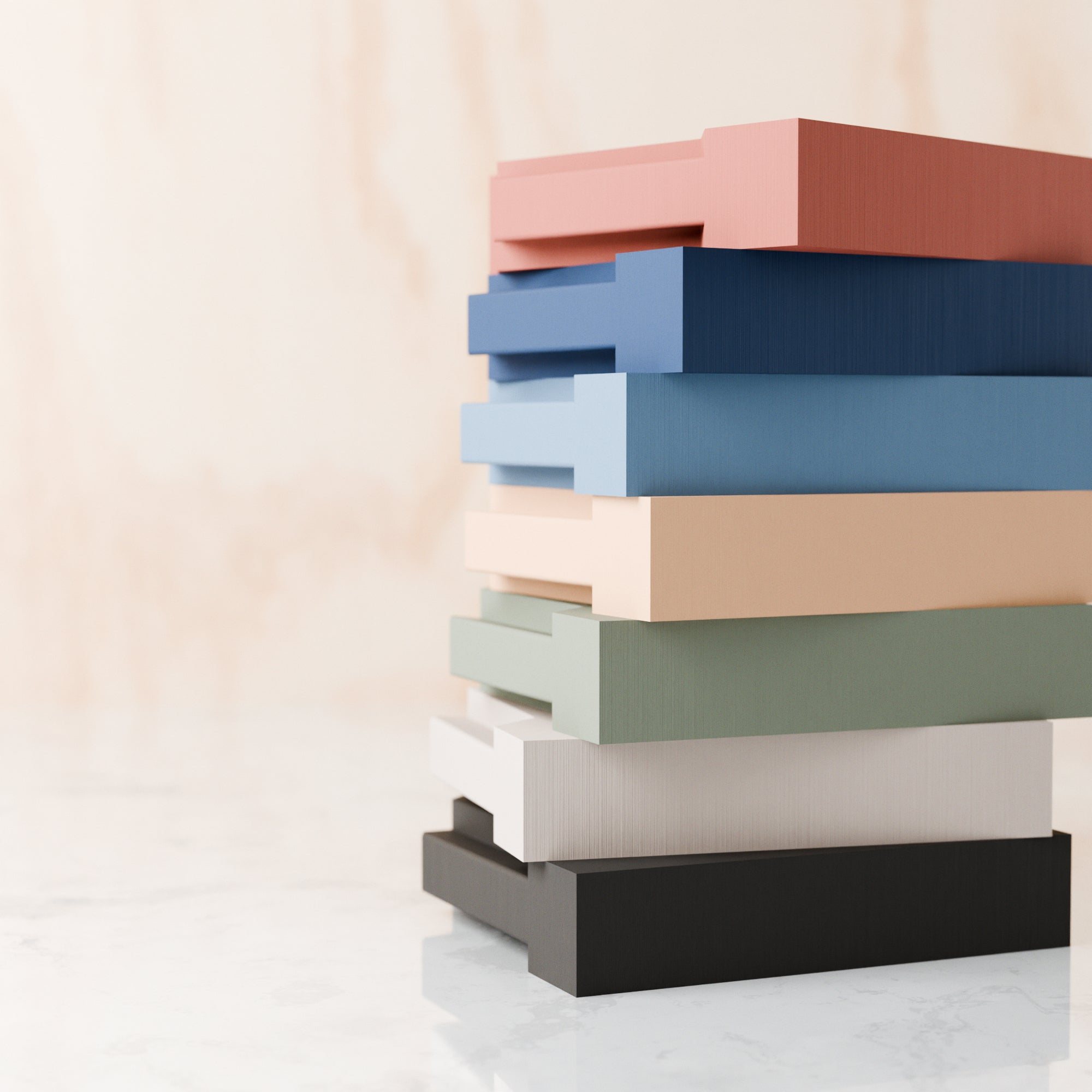 Stack of colorful rectangular boxes on a light background